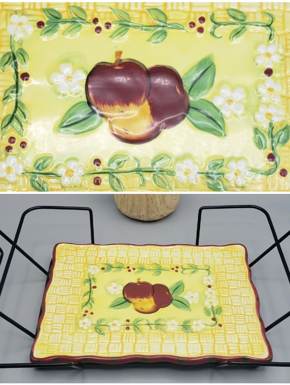 Serving Trivet w/ Cradle - Fresh Crop Apples Motif Cottagecore Grandma Nostalgic